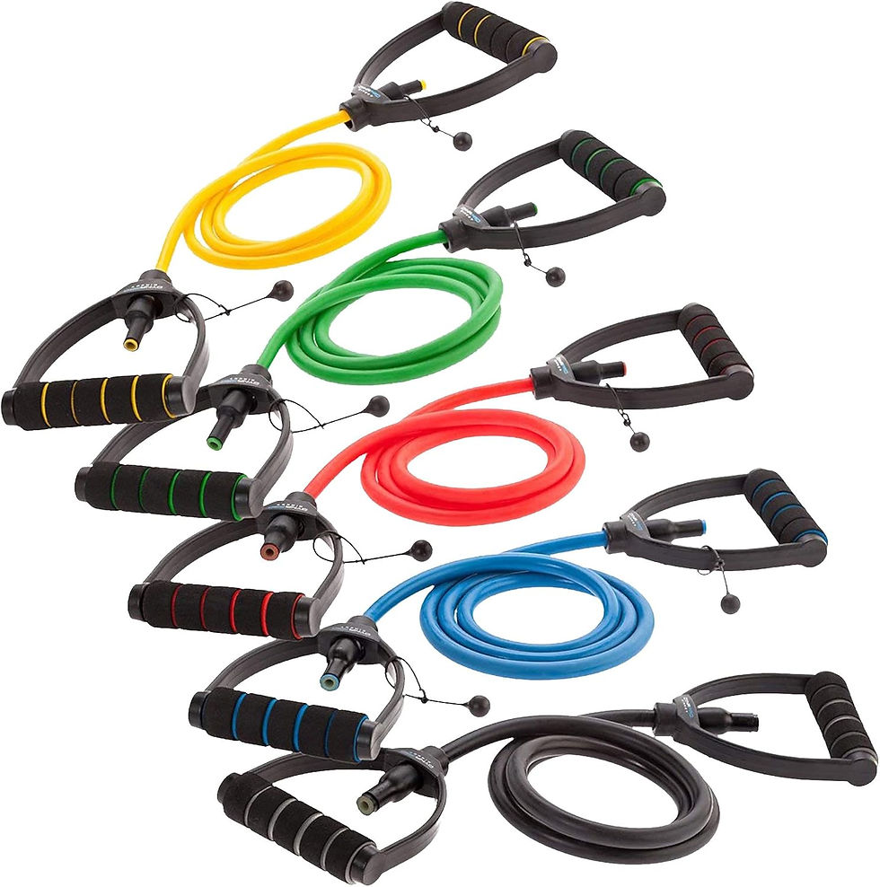 Set of colorful resistance bands for home equipment