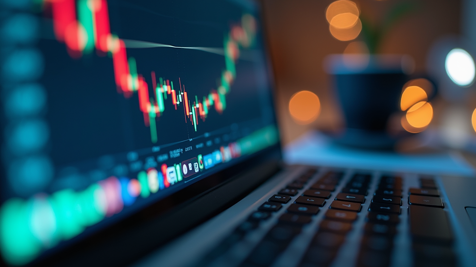 close-up view of a laptop screen showing investment fund charts