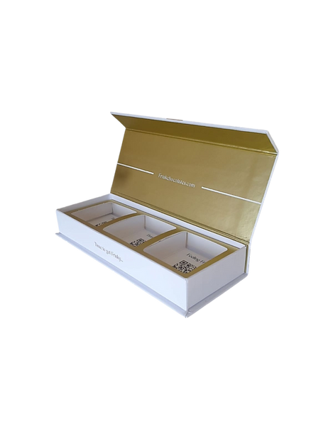 Luxury magnetic rigid box with gold interior manufactured by Smart Design Box for UK delivery.