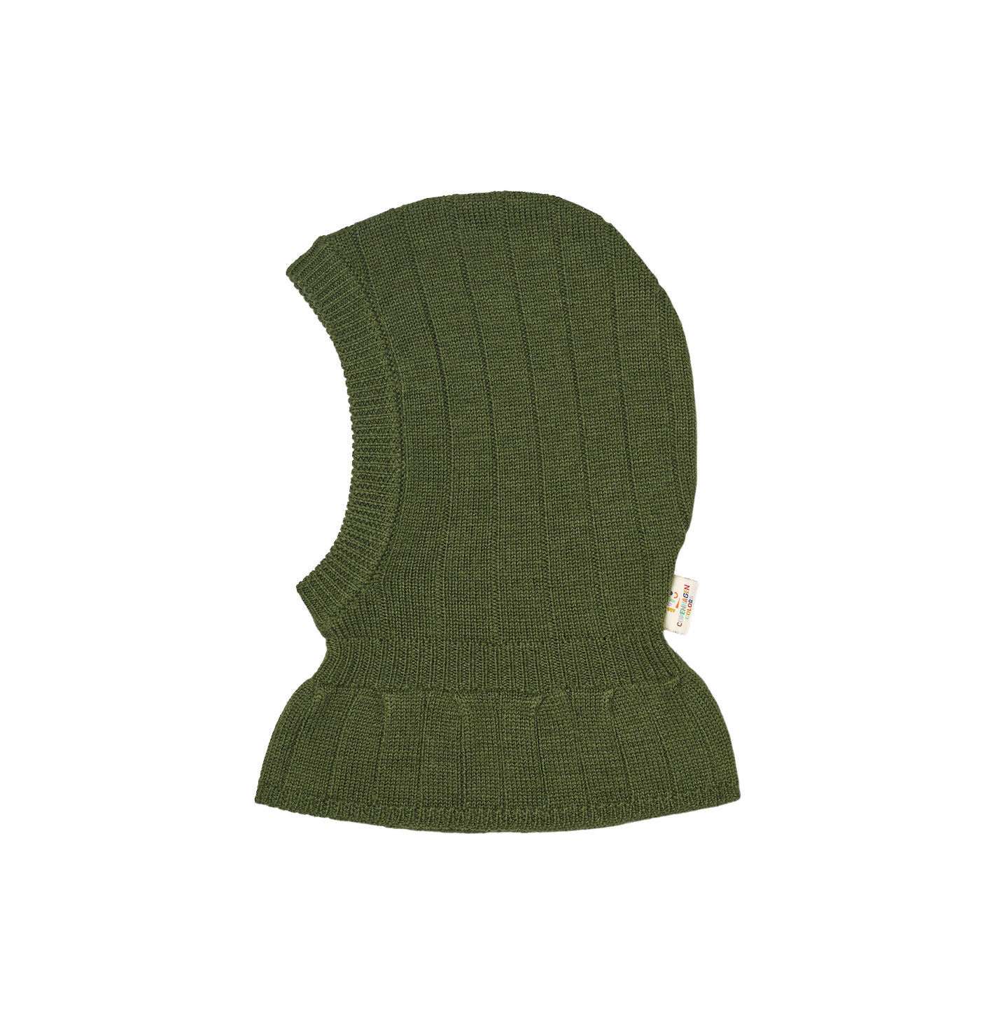 COPENHAGEN COLORS MERINO RIB KNITTED BALACLAVA IN MERINO WOOL DARK GREEN