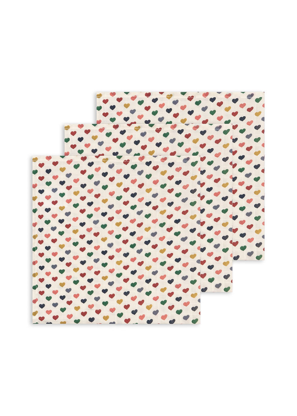 KONGES SLØJD 3 PACK MUSLIN CLOTH GOTS COEUR COLORÉ