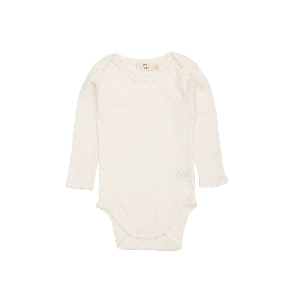 COPENHAGEN COLORS POINTELLE HEART LAPNECK BODY LS CREAM