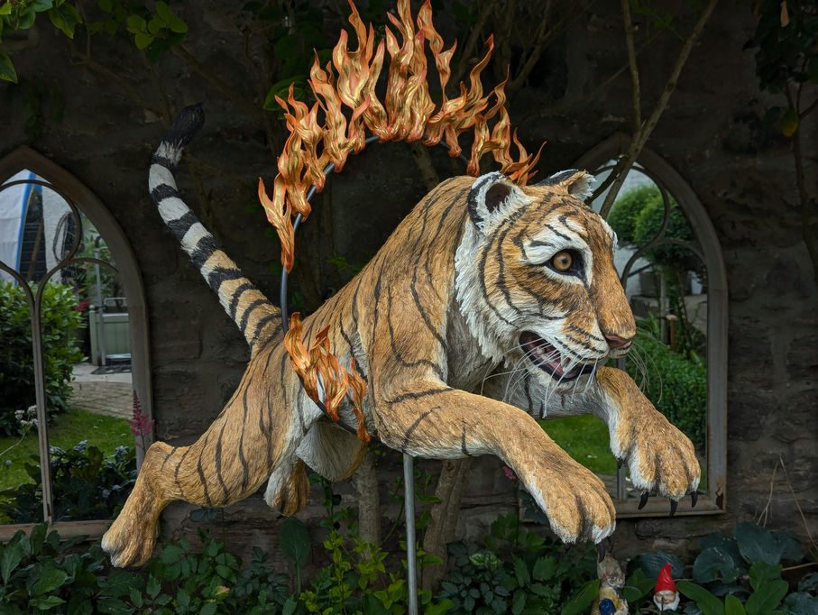 Circus, tiger, hoop of fire, sculpture, props, prop maker, Northumberland, Culture Creative, Charlotte Lloyd Webber, Bamburgh Castle, prop hire.