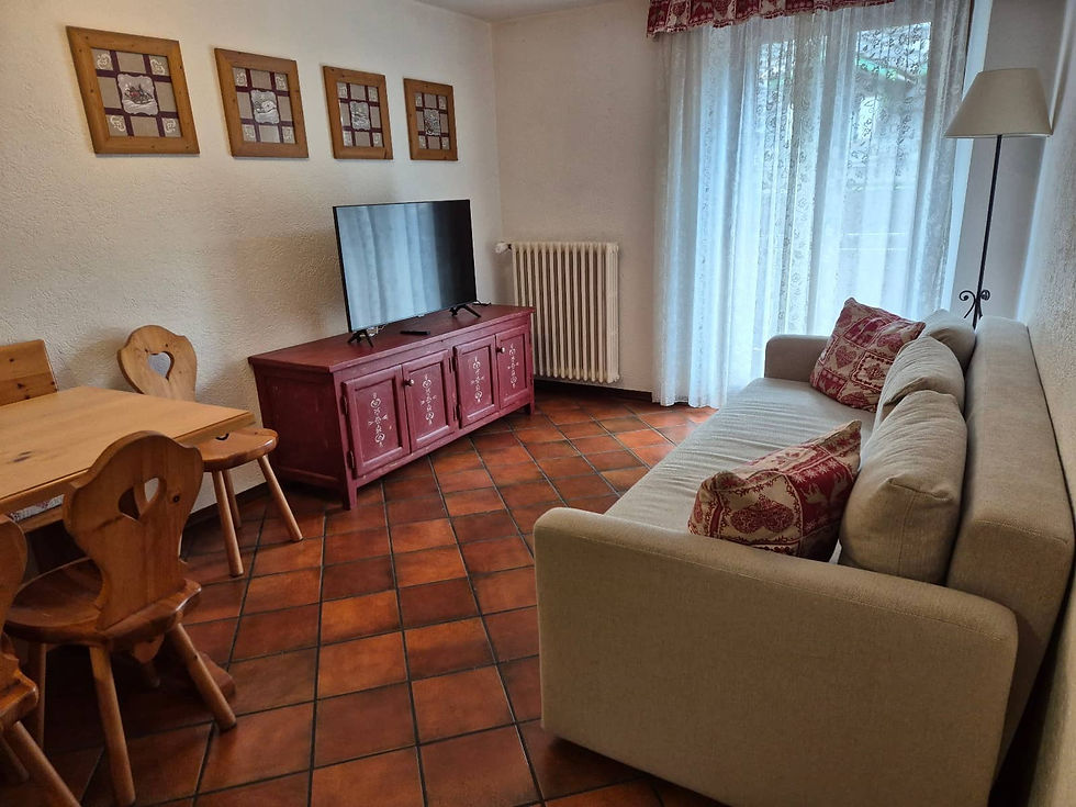 soggiorno con divano, mobile tv decorato , quadri appesi alla parete