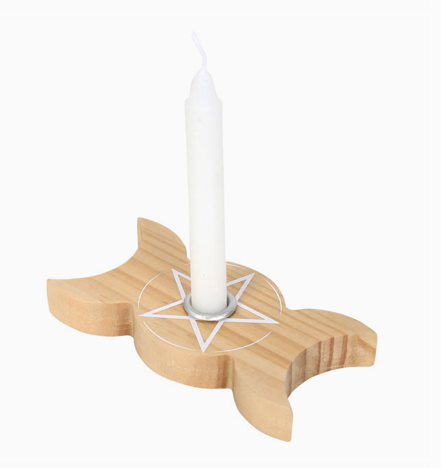 Triple Moon Shaped Wooden Spell Candle Holder