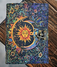 Crescent Moon & Sun Leather Journal with handmade Paper