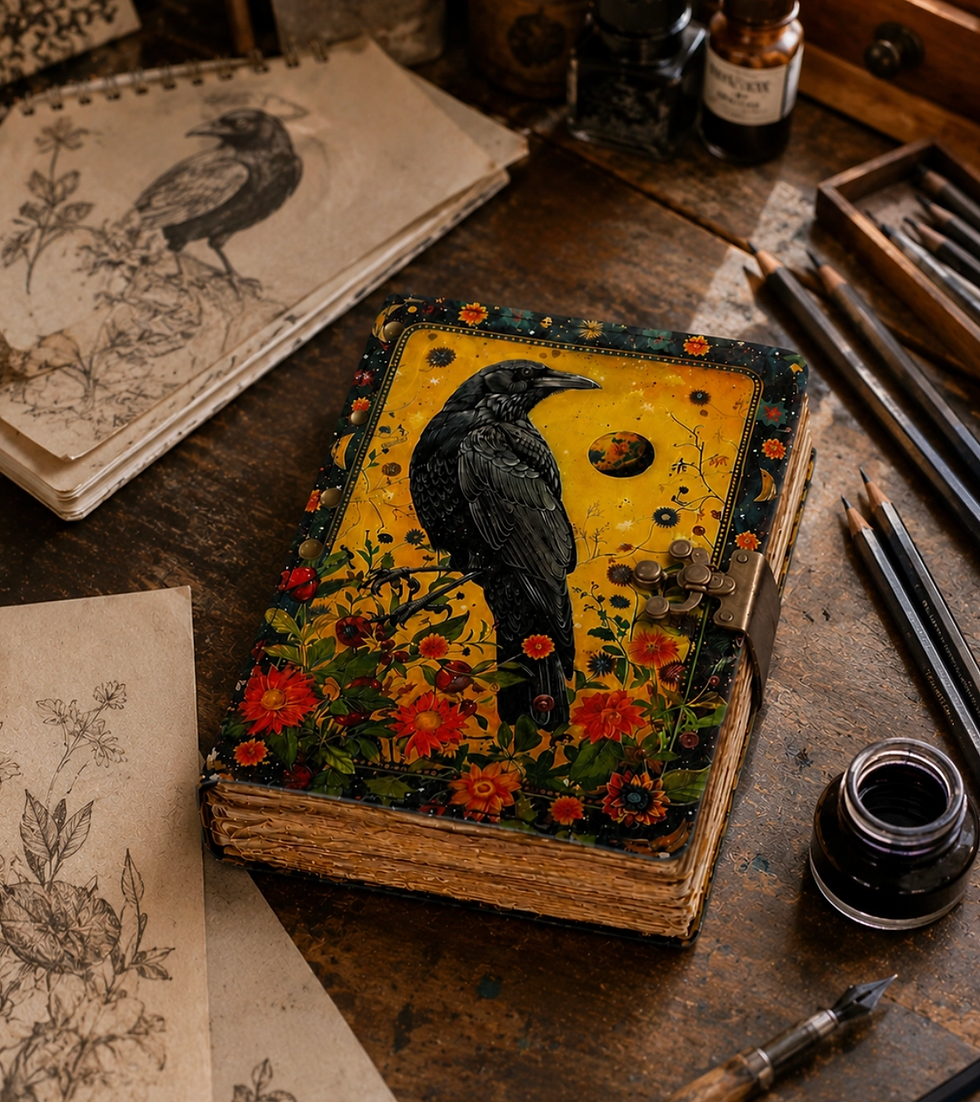 Botanical Raven leather journal