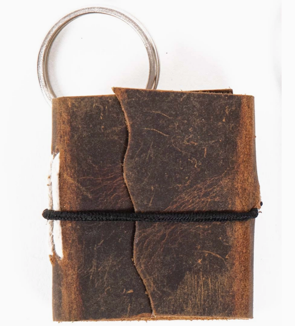 Vintage Brown Leather Miniature Journal Key Ring