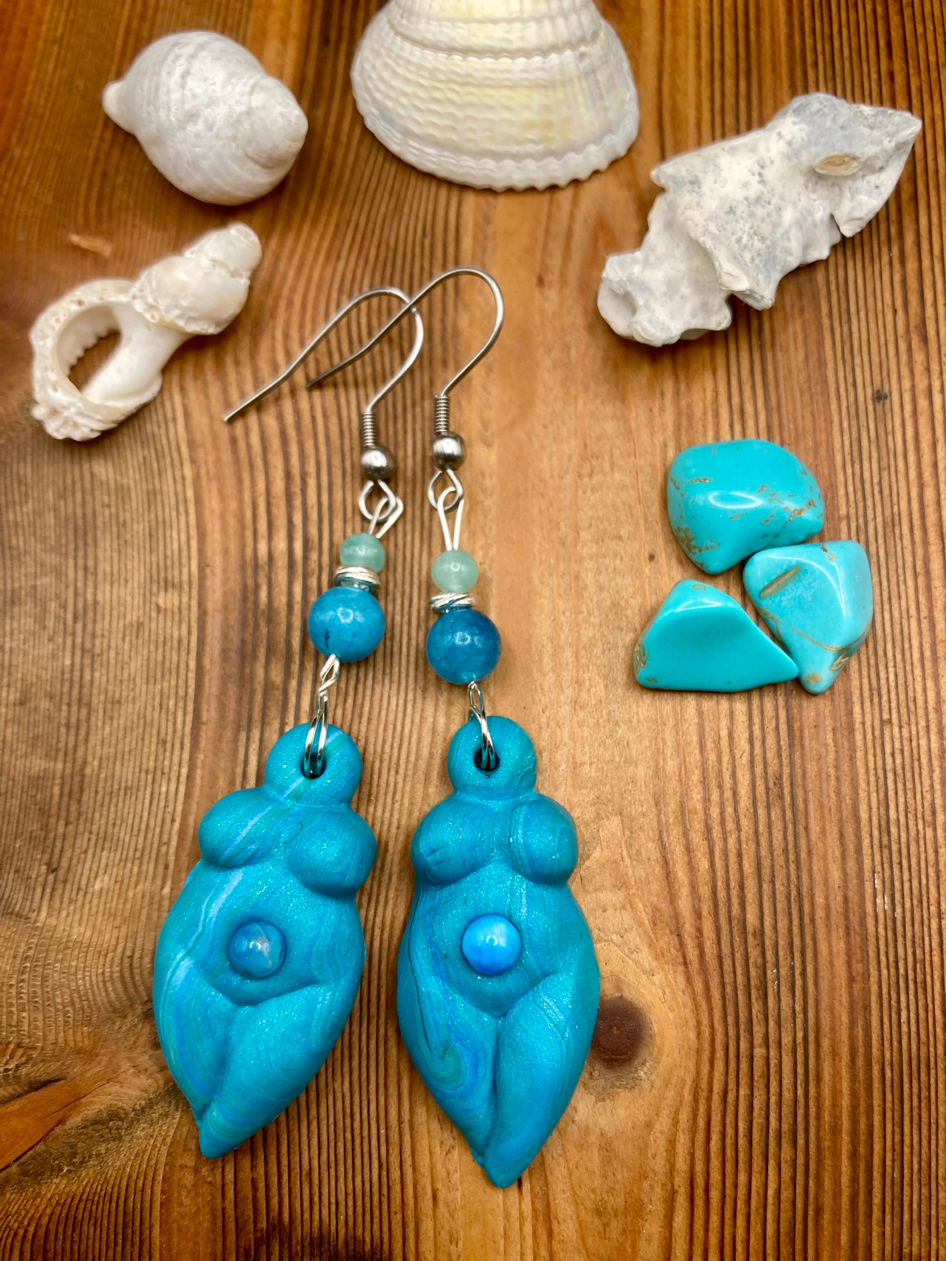Water Elemental Clay Goddess Earrings