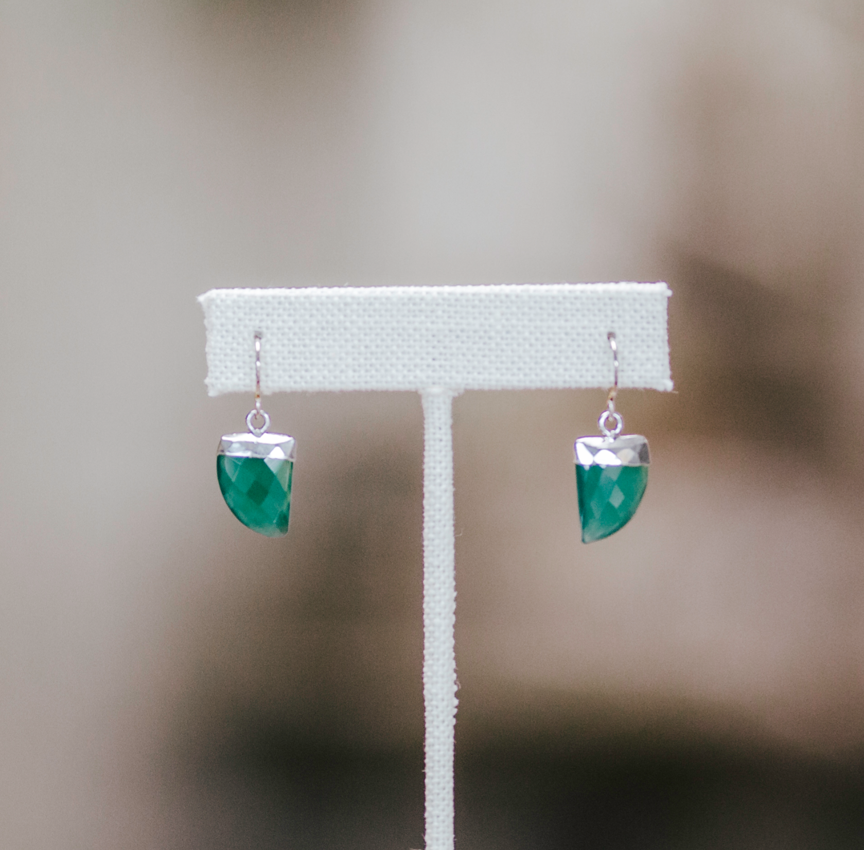 Modern Flat Gemstone Earrings, Green Onyx