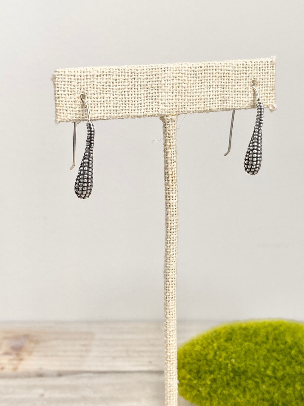 Thumbnail: Antiqued Sterling Silver Beaded Fish Hook Earrings