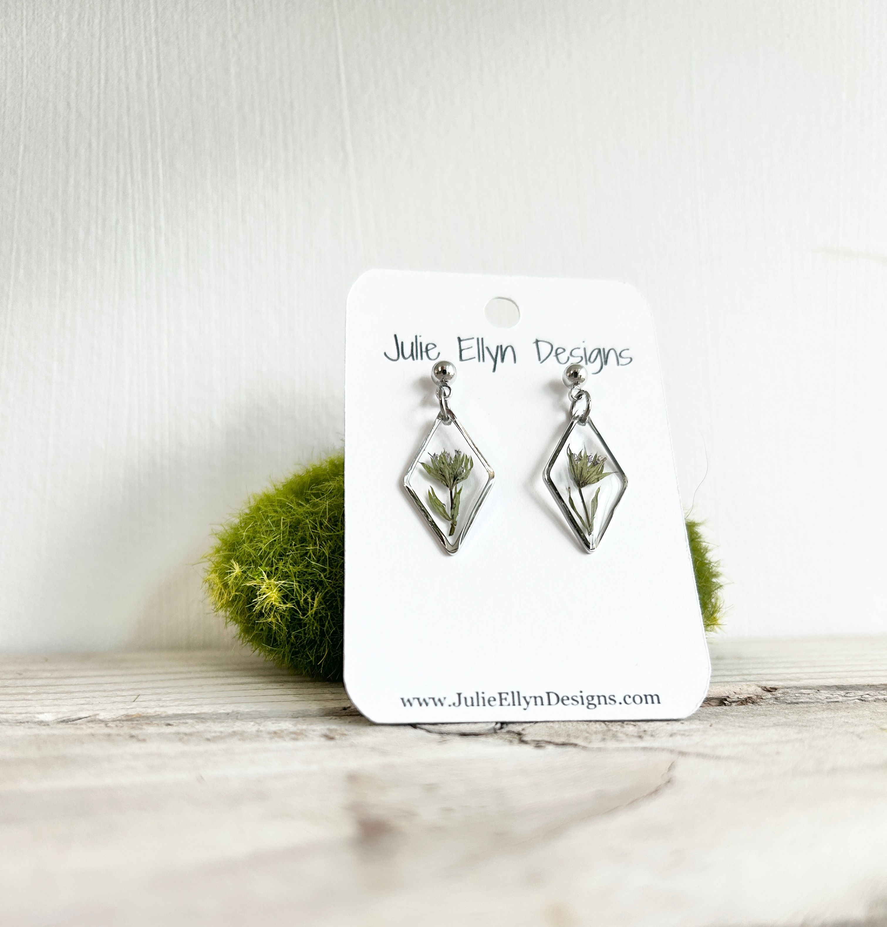 Botanical Collection - Medium Dainty Botanical Diamond Silver Stud Dangle