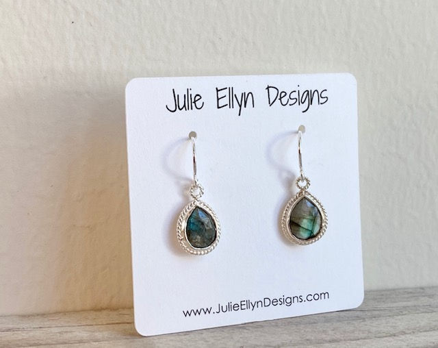 Thumbnail: Dainty Teardrop Labradorite Dangle Earrings