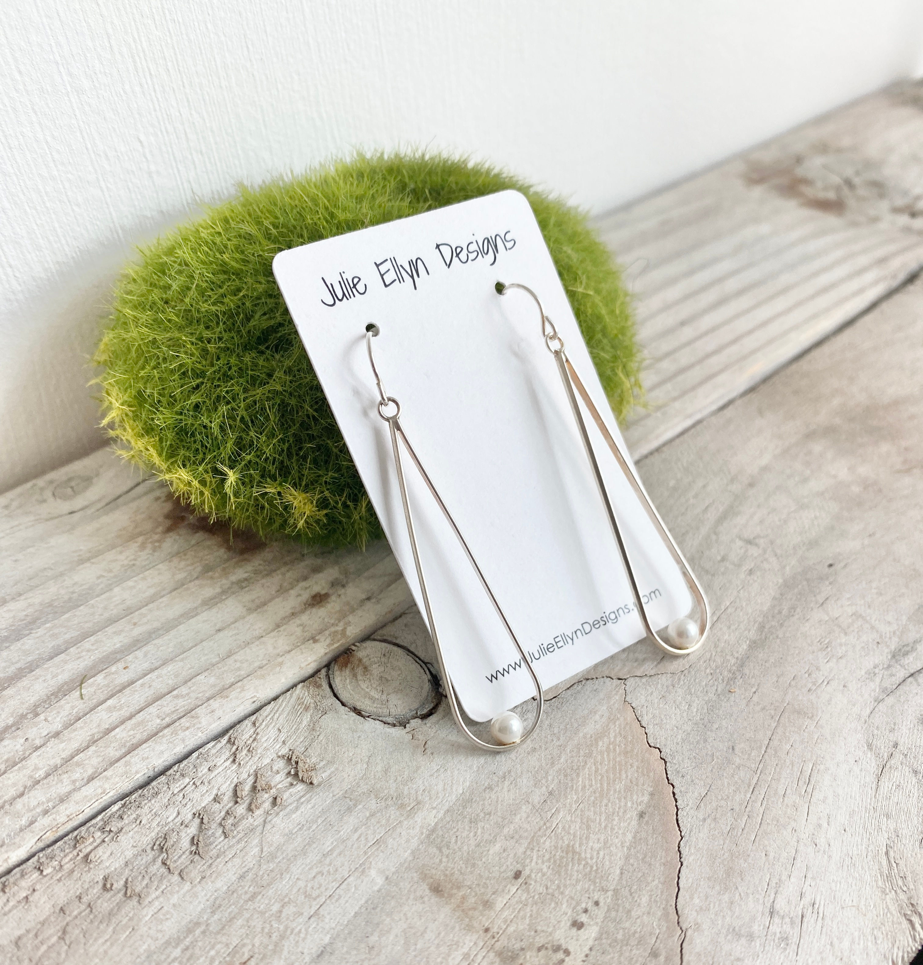 Pearl Studed Long Teardrop Earrings  - Sterling Silver