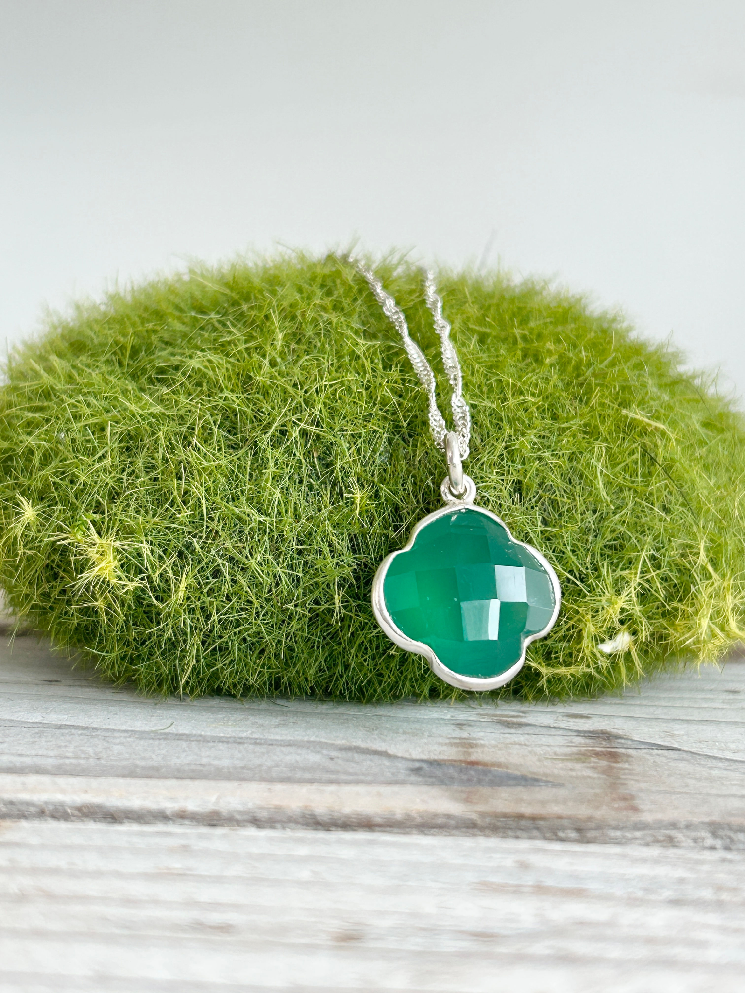 Green Onyx Clover Necklace