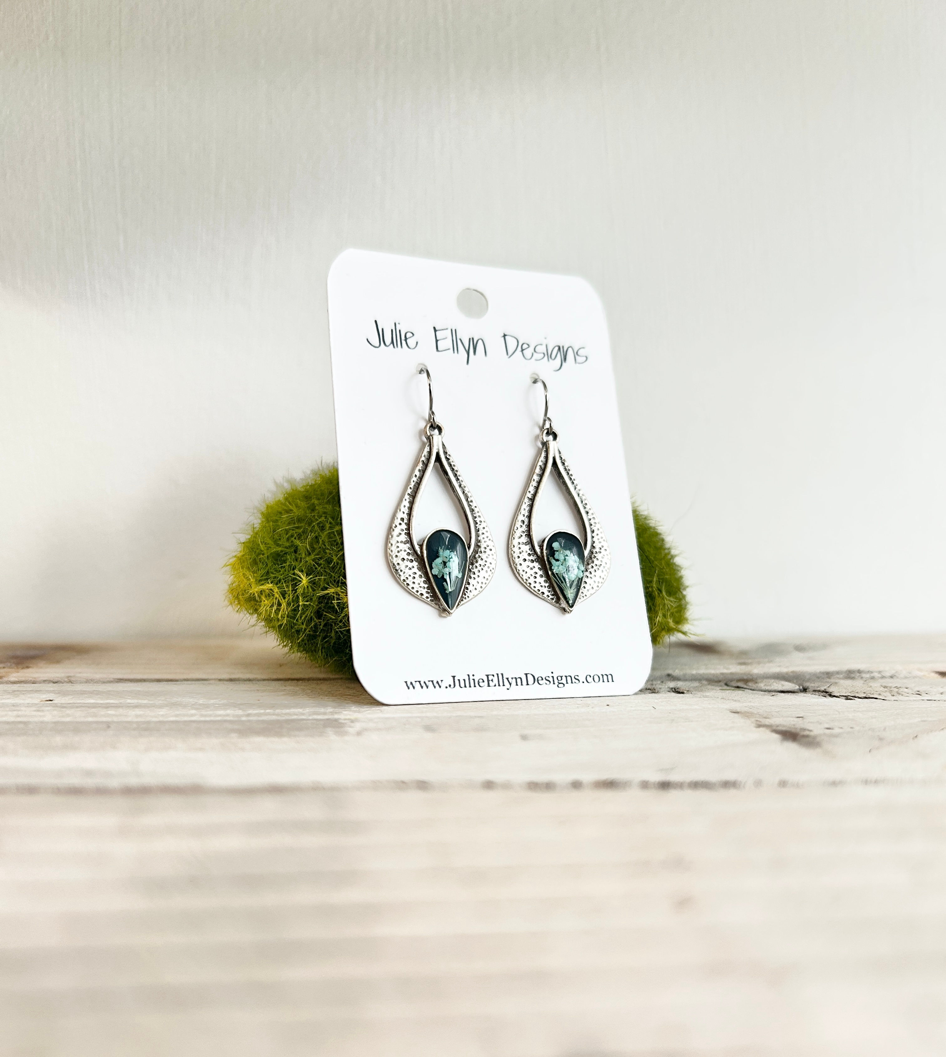 Ornate Botanical Earrings - Light Blue Marquis