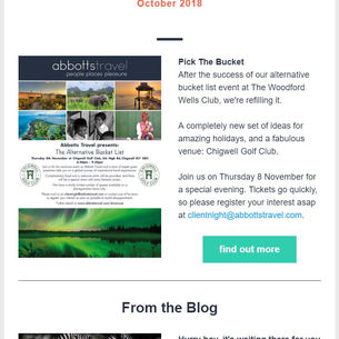Abbotts Travel Newsletter, October 2018