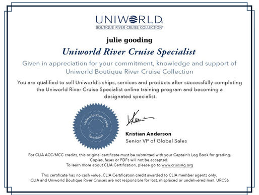 Julie Gooding has completed her Uniworld River Cruise training