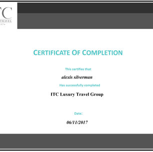 Alexis Silverman has completed the ITC Luxury Travel online training