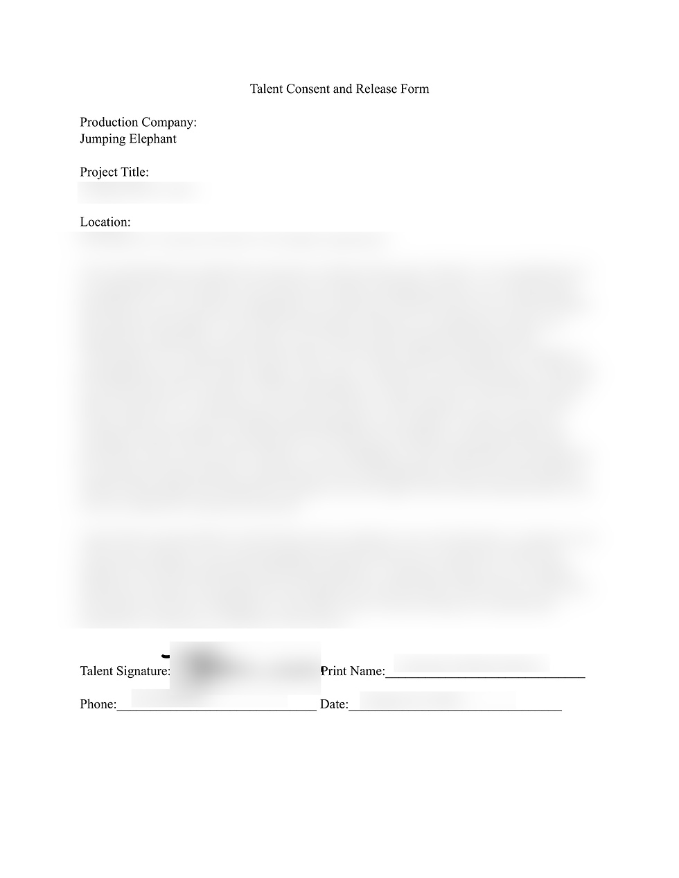 Talent Consent and Release Form