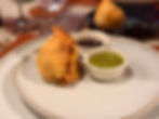 Fried samosa with tamarind and mint chutney at Bharat Indian food Buenos Aires