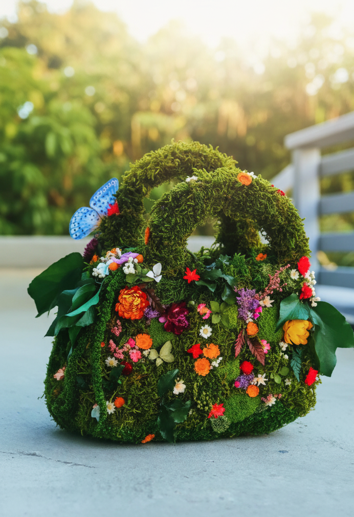 Lush green moss purse