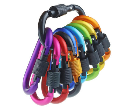 multicolored hiking carabiners