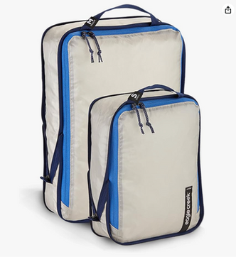 gray and blue packing cubes