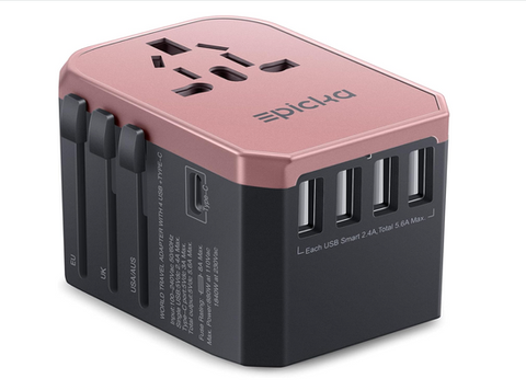 black and pink travel adapter
