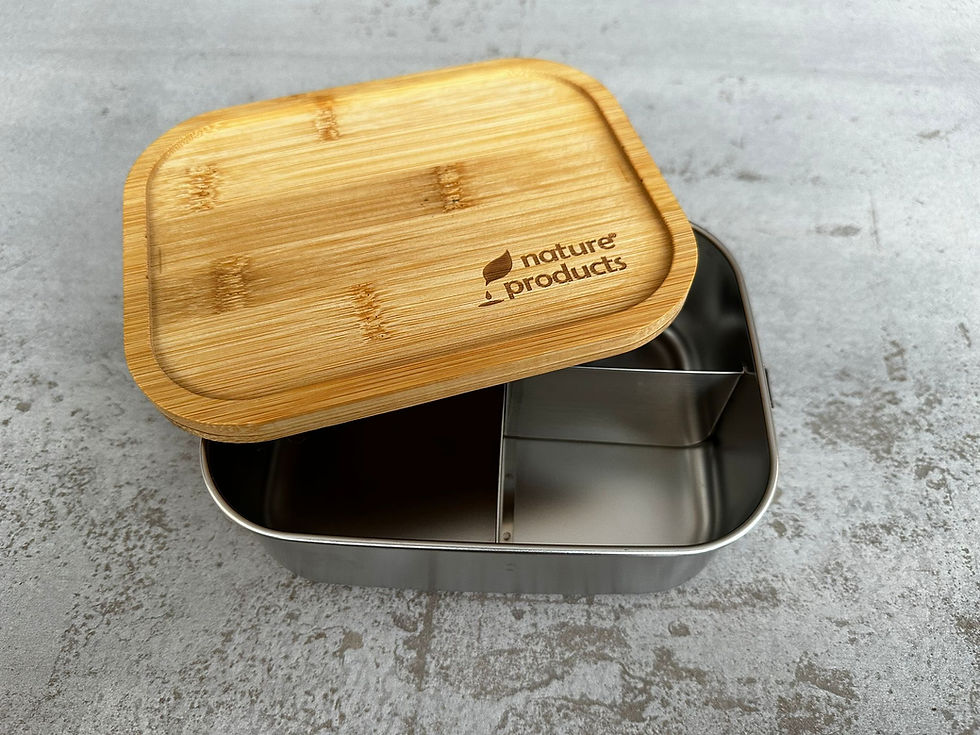 Miniaturbild: Znünibox aus Edelstahl mit Deckel aus Bambus