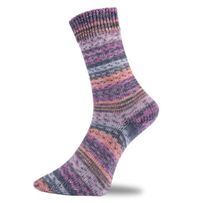 bas en laine Pro Lana Yarn série Golden de couleur 718 purple and orange