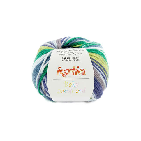 Fil Katia Jacquard Baby 90 avec motifs originaux, idéal pour tricots et accessoires bébé.