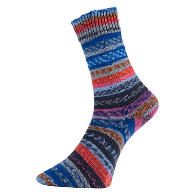 bas en laine Pro Lana Yarn série Fjord Socks Puzzle de couleur 85 red, blue and grey