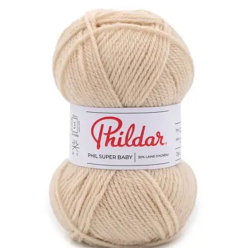 Image d'une pelote de laine Phildar Super BB grège 12662.2295, parfaite pour le tricot bébé.