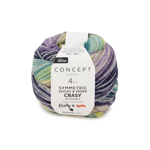 balle de laine KATIA CRASY SYMMETRIC SOCK 101 LILAS-MURE-VERT LIME-HUILE