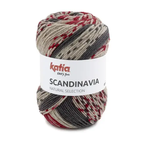 Fil Katia Scandinav Rouge 207 avec teintes vibrantes, idéal pour tricots chauds et élégants.