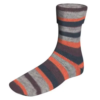 exemple d'un bas fait avec la laine lang super soxx 6 plies de couleurs Sicilia 910.0436