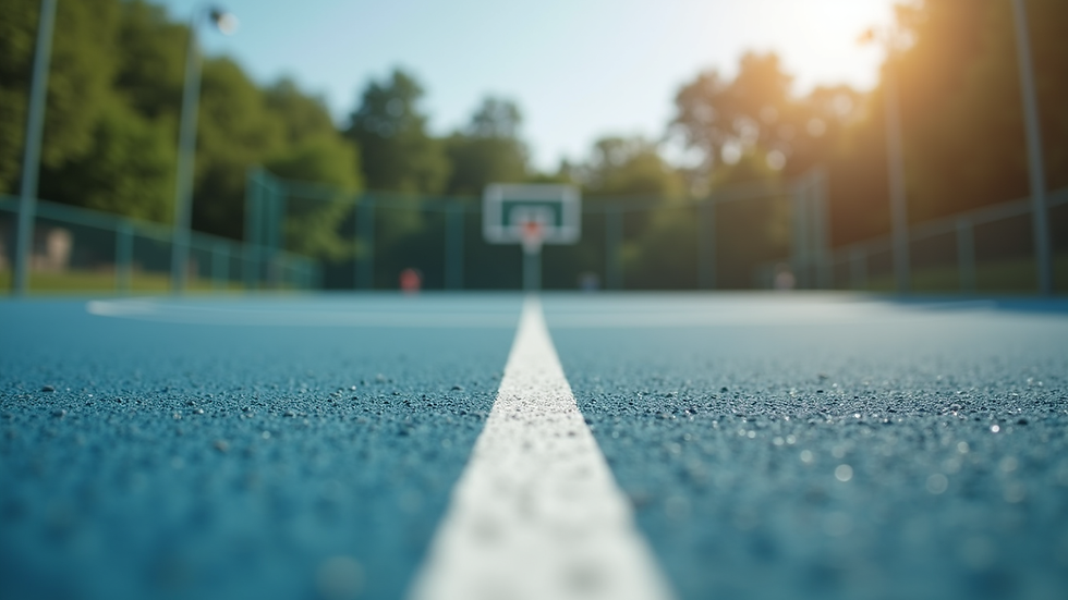 Eye-level view of freshly paved sports court with smooth asphalt surface