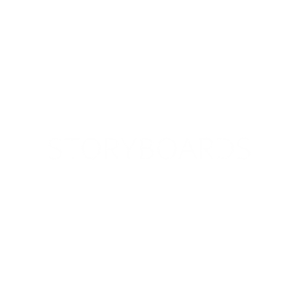 Button reading "STORYBOARDS" over a dynamic grayscale animation of pigeons and a person in a park.