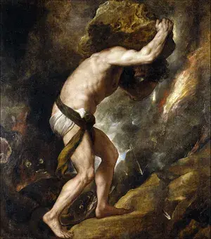 Sisyphus. Credits : Sisyphus, oil on canvas by Titian, 1548–49; in the Prado Museum, Madrid.
