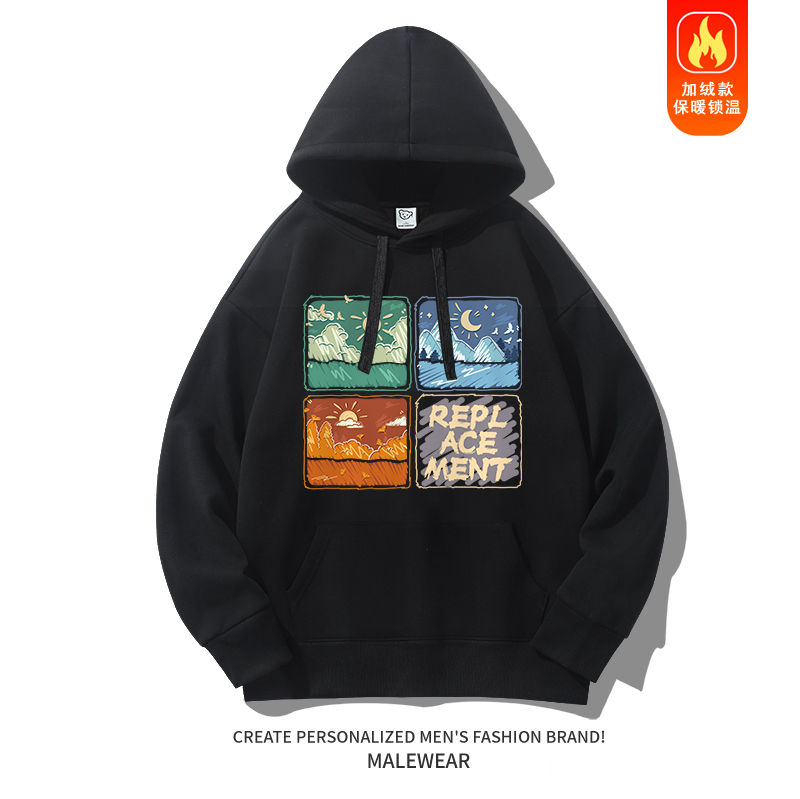Thumbnail: Designer oil painting print loose-fitting casual hooded sweatshirt, trendy new