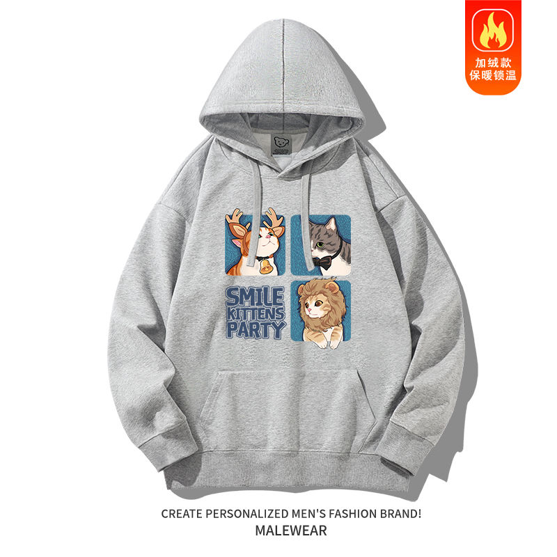 Thumbnail: Creative Cartoon Cat Print Crew Neck Sweatshirt, Trendy New Thickened