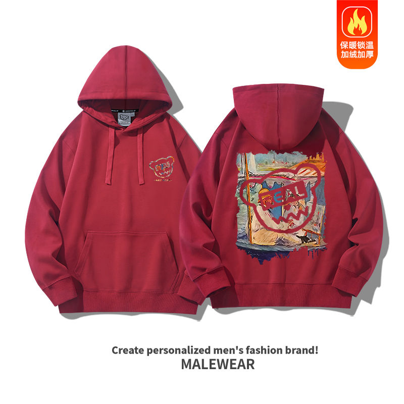 Thumbnail: Retro Little Devil Hoodie, Bear Hooded, Autumn/Winter Thick Style, Oil Painting 