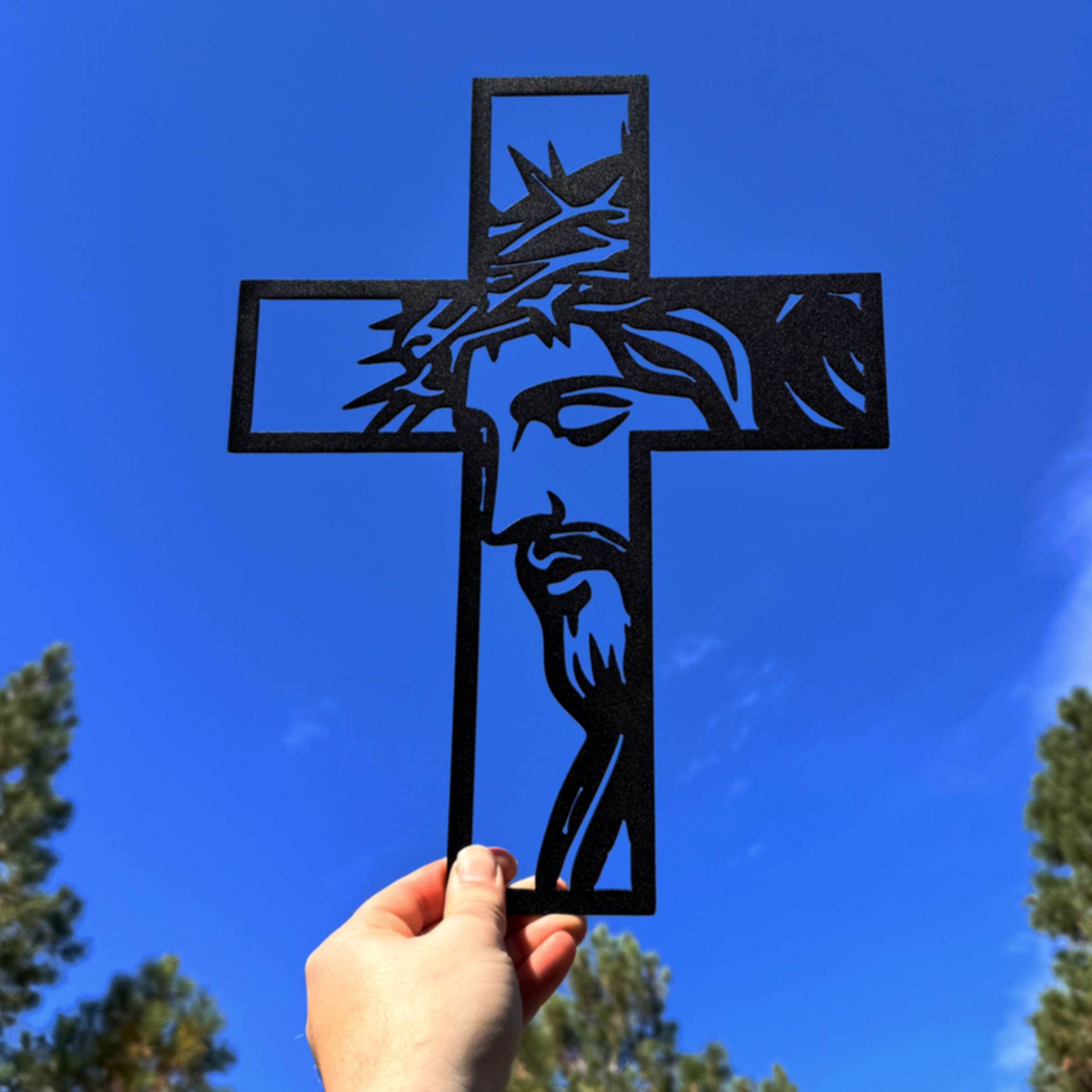 Jesus Cross Metal Wall Art | Christian Home Decor | Faith-Based Metal Sign |