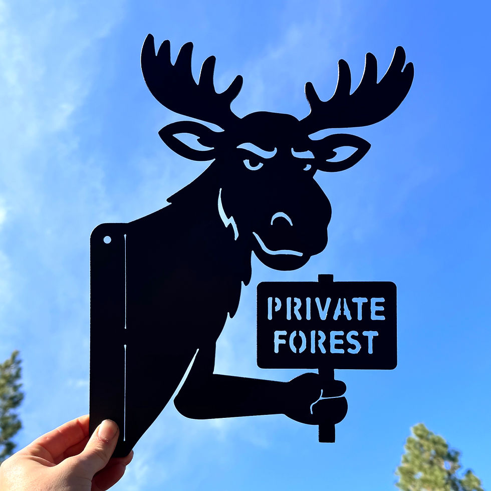 Thumbnail: Peeking Moose Metal Silhouette with Private Forest Sign | Funny Cabin Yard Art |
