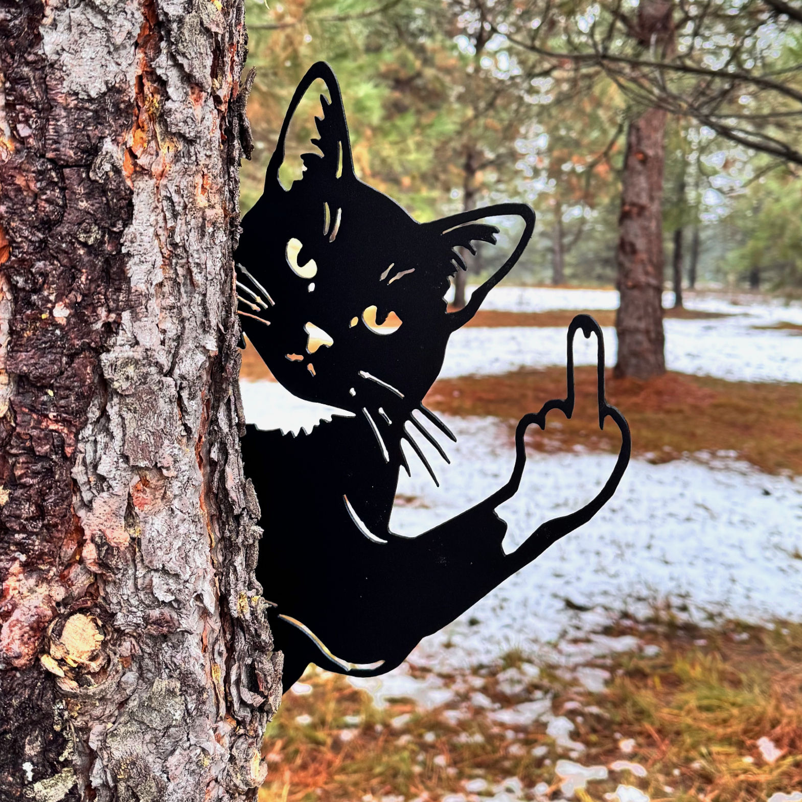 Rude Cat Metal Sign, Funny Middle Finger Cat Wall Art, 16 Gauge Steel Outdoor De