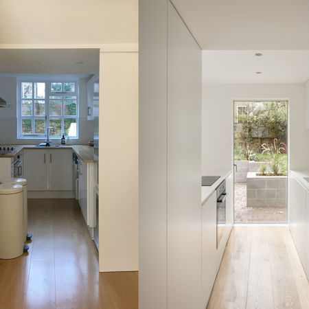 Before and after of a kitchen and extension design