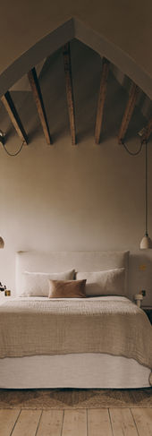 Cemetery House master bedroom, Gothic arch, vaulted ceiling, London