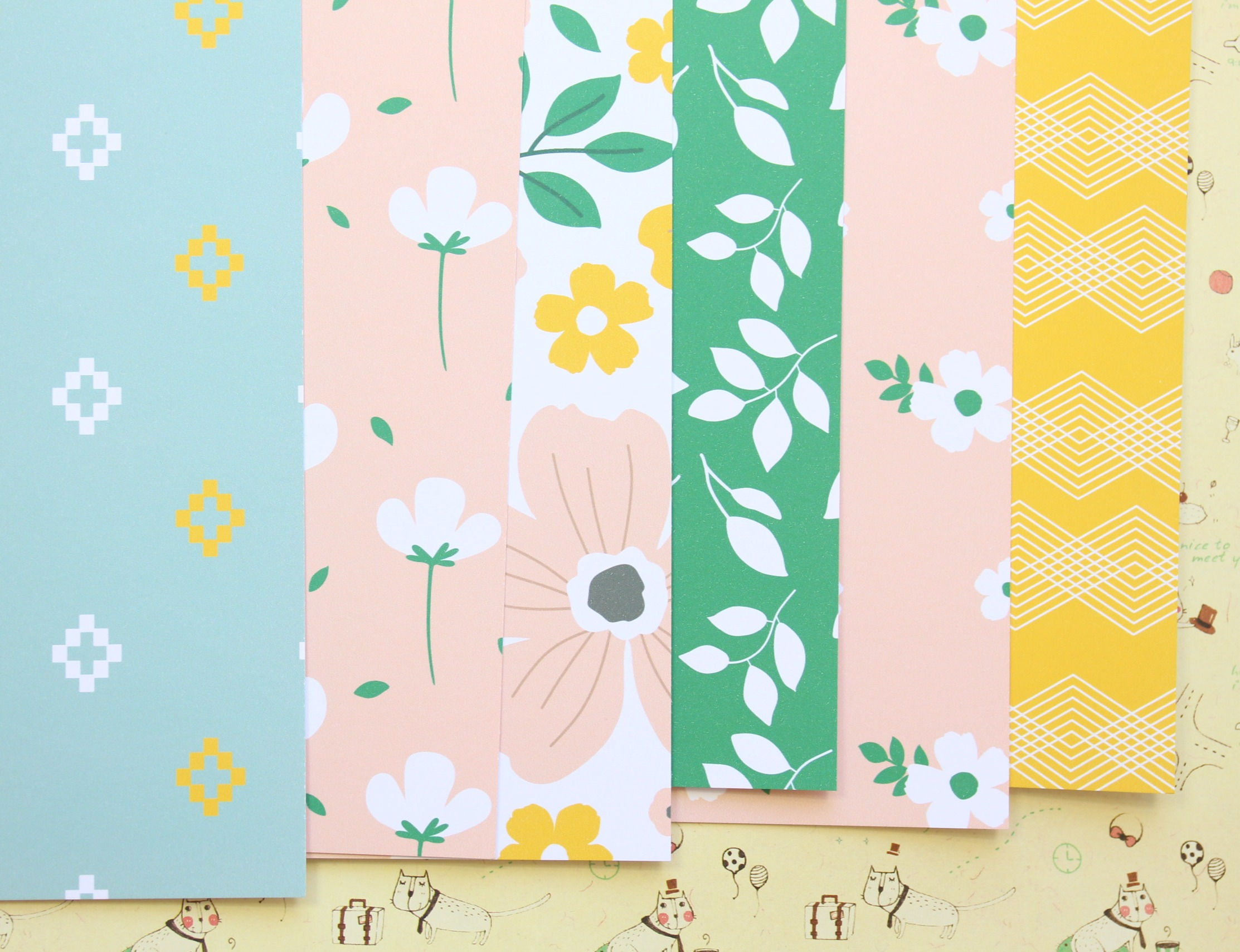 set 02 pink and yellow floral mix printed card stock