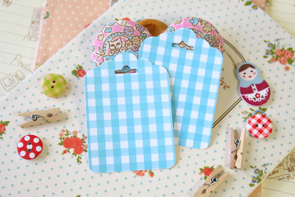 Thumbnail: pastel gingham ornate scallop tags